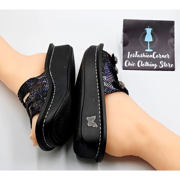 Alegria Women's Black Iridescent Leather Kacee Magnetic Sandals Sz 5.5 2320 - Picture 11 of 16